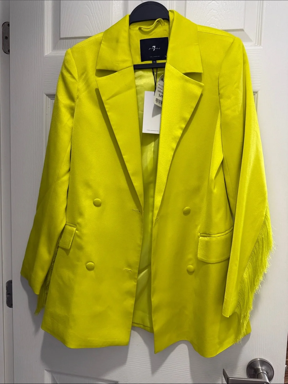 7 For All Mankind Neon Yellow Double-Breasted Blazer
